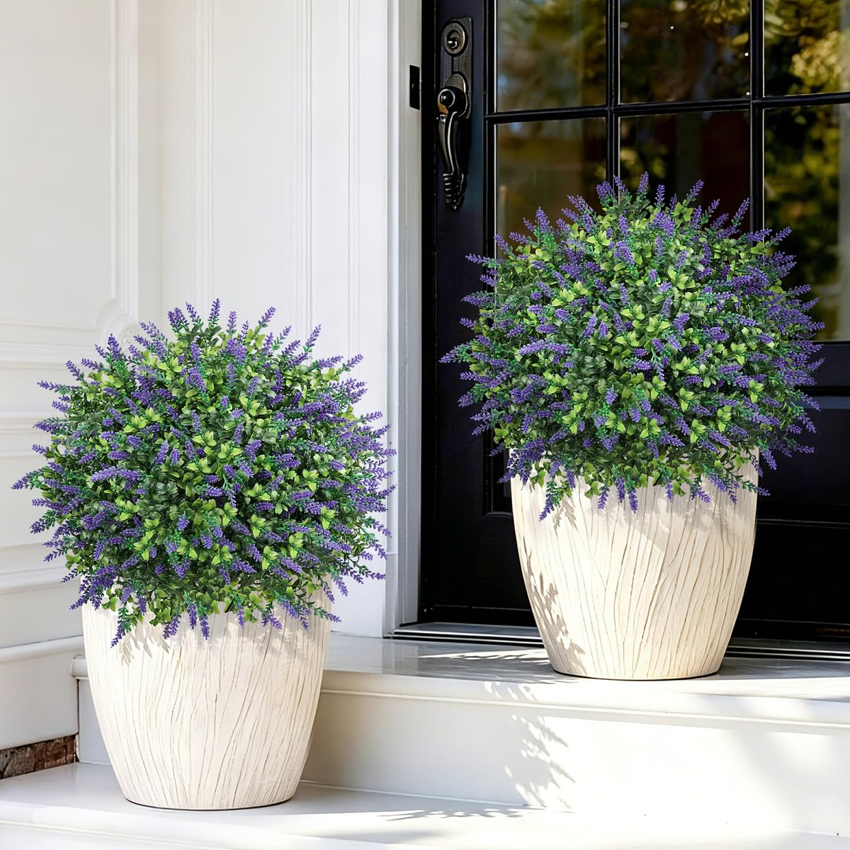 Flores Artificiales Decoracion, Plantas Artificiales Exterior 2 Bolas Topiarias de Boj Falso, Arbustos de Plástico para la Puerta Principal, Jardín y Decoración Interior del Hogar (lavanda)