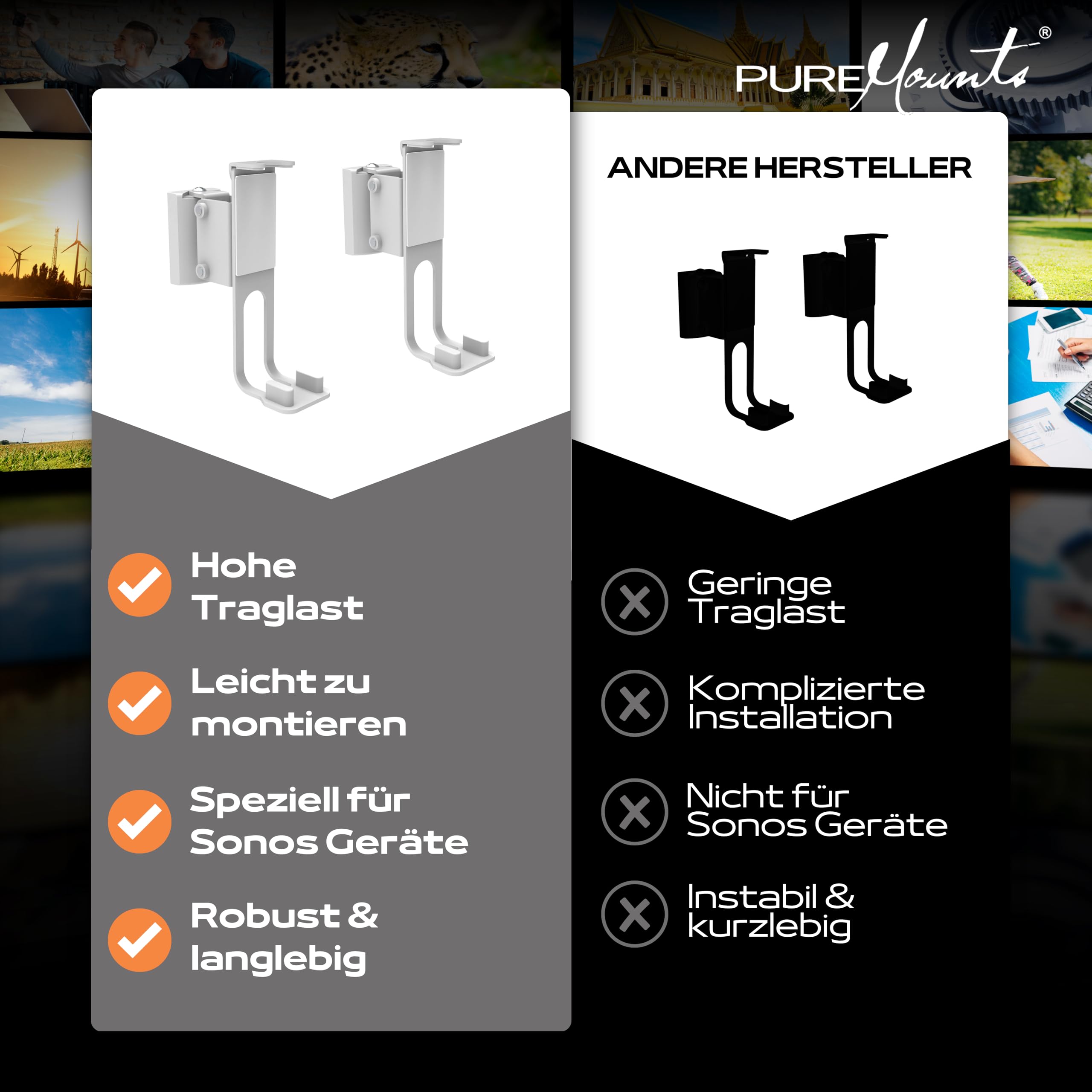 PureMounts, Lautsprecher-Halterung, Wandhalterung für Sonos One, One SL & Play:1, weiß