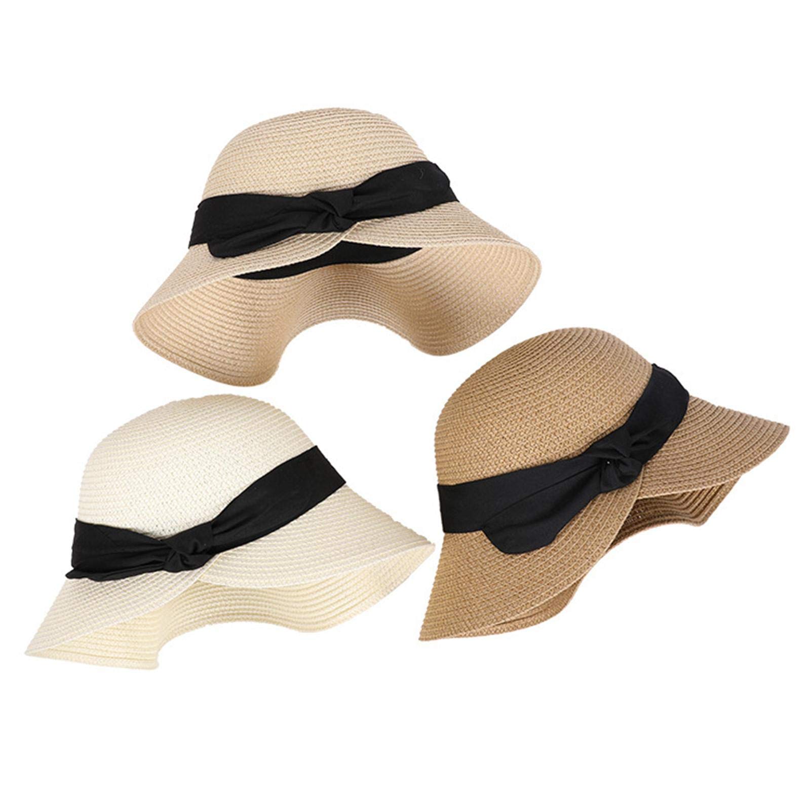 LUMoony Chapeau De Soleil Pliable Pour Femmes - Chapeau De Paille Large Bord Mesh UV - Voyage Et Plage