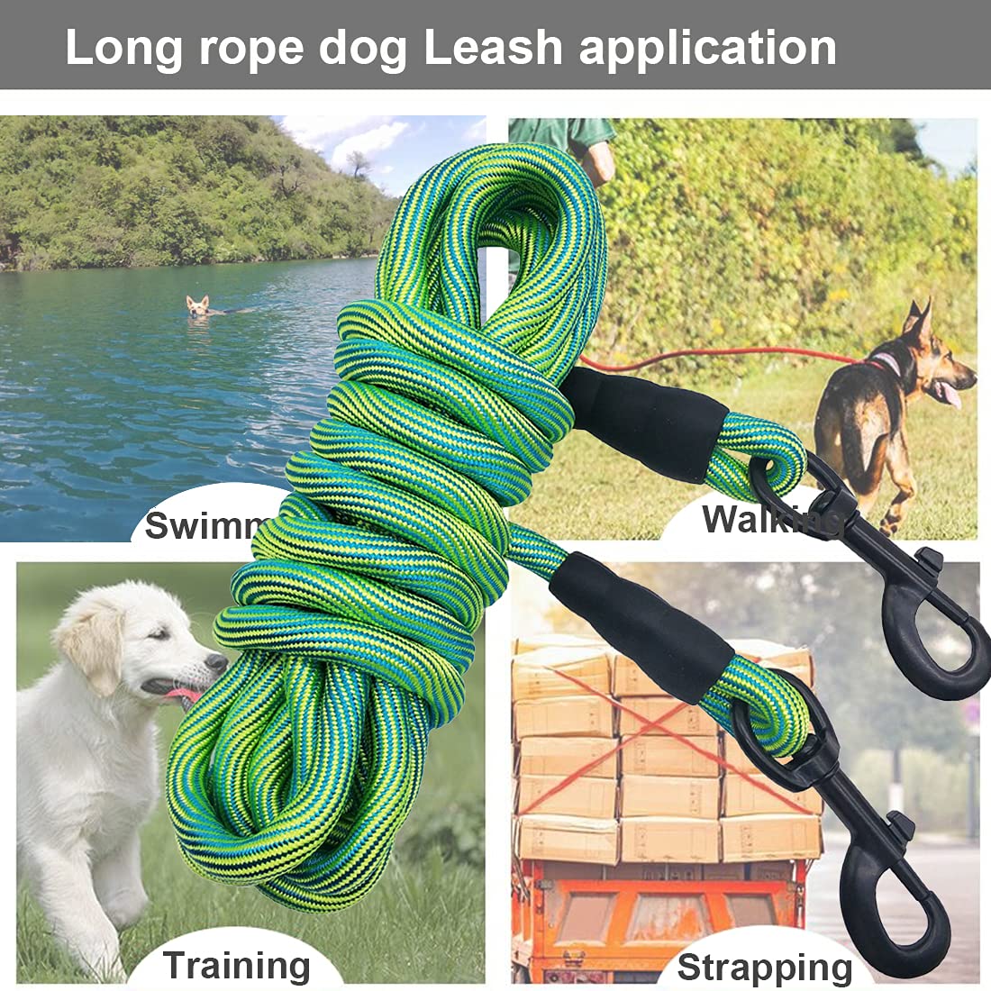 BTINESFUL Correa de cuerda larga para perro de 8 pies, 12 pies, 20 pies, 30 pies, 50 pies y 75 pies, correa de cuerda larga para perro al aire libre, correa de patio para perros grandes, medianos y
