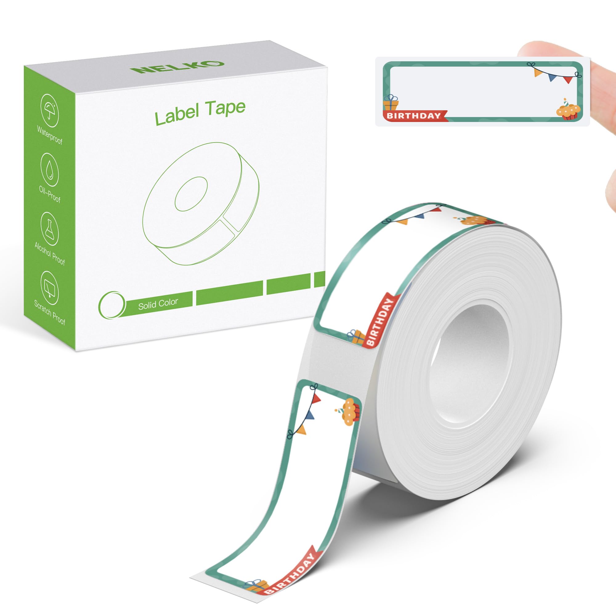 Nelko Genuine P21 Birthday 1.0 Label Maker Tape, Adapted Label Print Paper, 14x40mm (0.55"x1.57"), Standard Laminated Labeling Replacement, Multipurpose of P21 Label Maker, 180 Tapes/Roll, 1 Roll