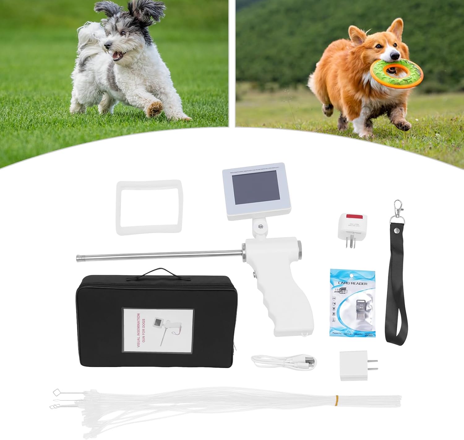 Visual Dog Artificial Insemination Gun Kit, Dog Visual Artificial Endoscope Breeding Kit w/5MP Camera Rotatable Screen, Support Photo & Video Record, for Farm & Ranch
