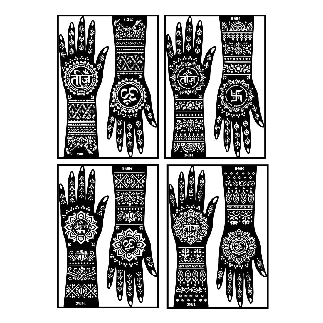 VOORKOMS Beautiful Mandala & Leaves Design Teej Mehndi Stencil Sticker For Hand Art-image-46