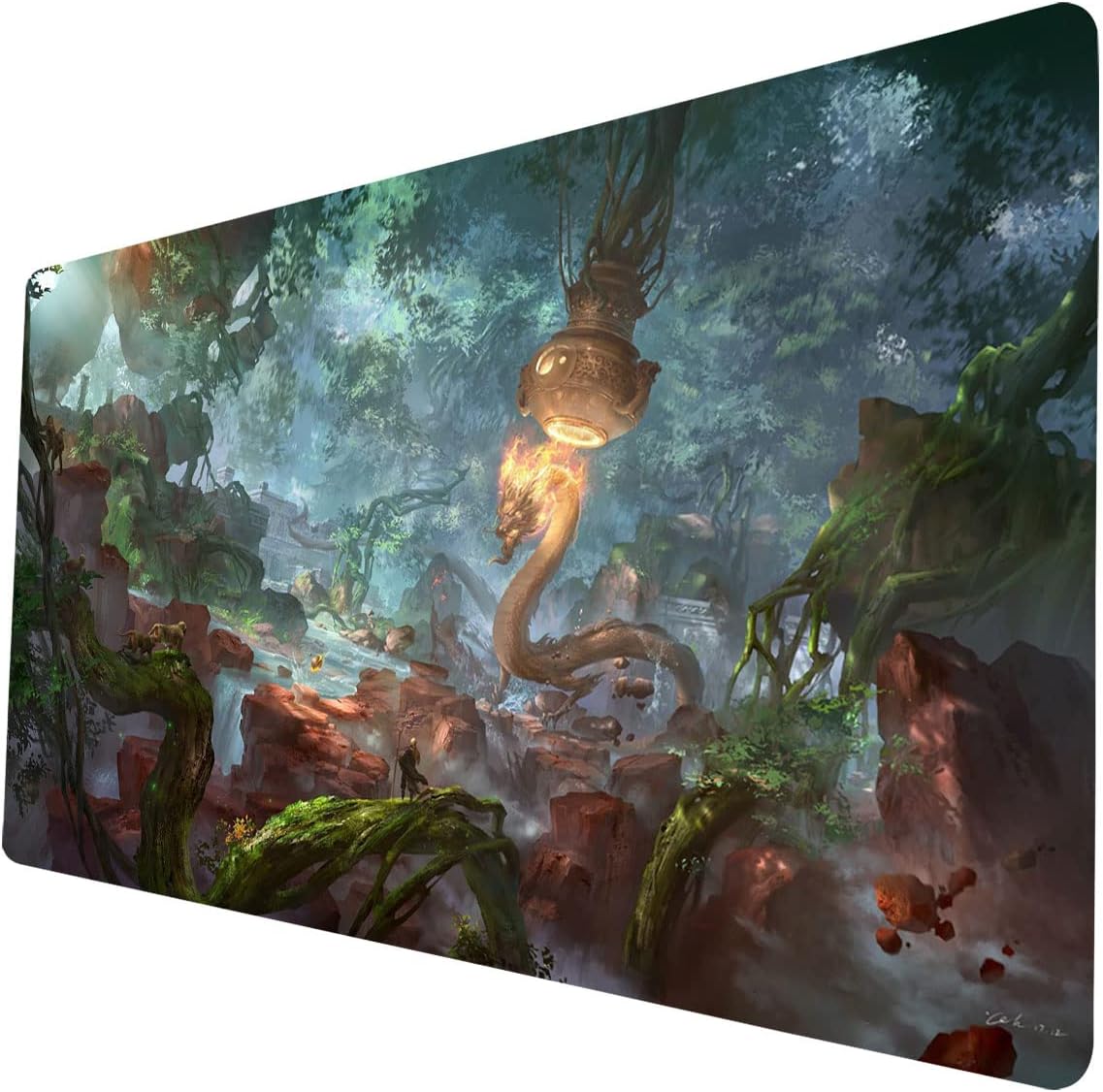 Dragon TCG Playmat, 24 x 14 inches Game Mat for MTG DTCG CCG RPG Trading Card Inked Game Playmats Smooth Surface Battle Game Rubber Collection