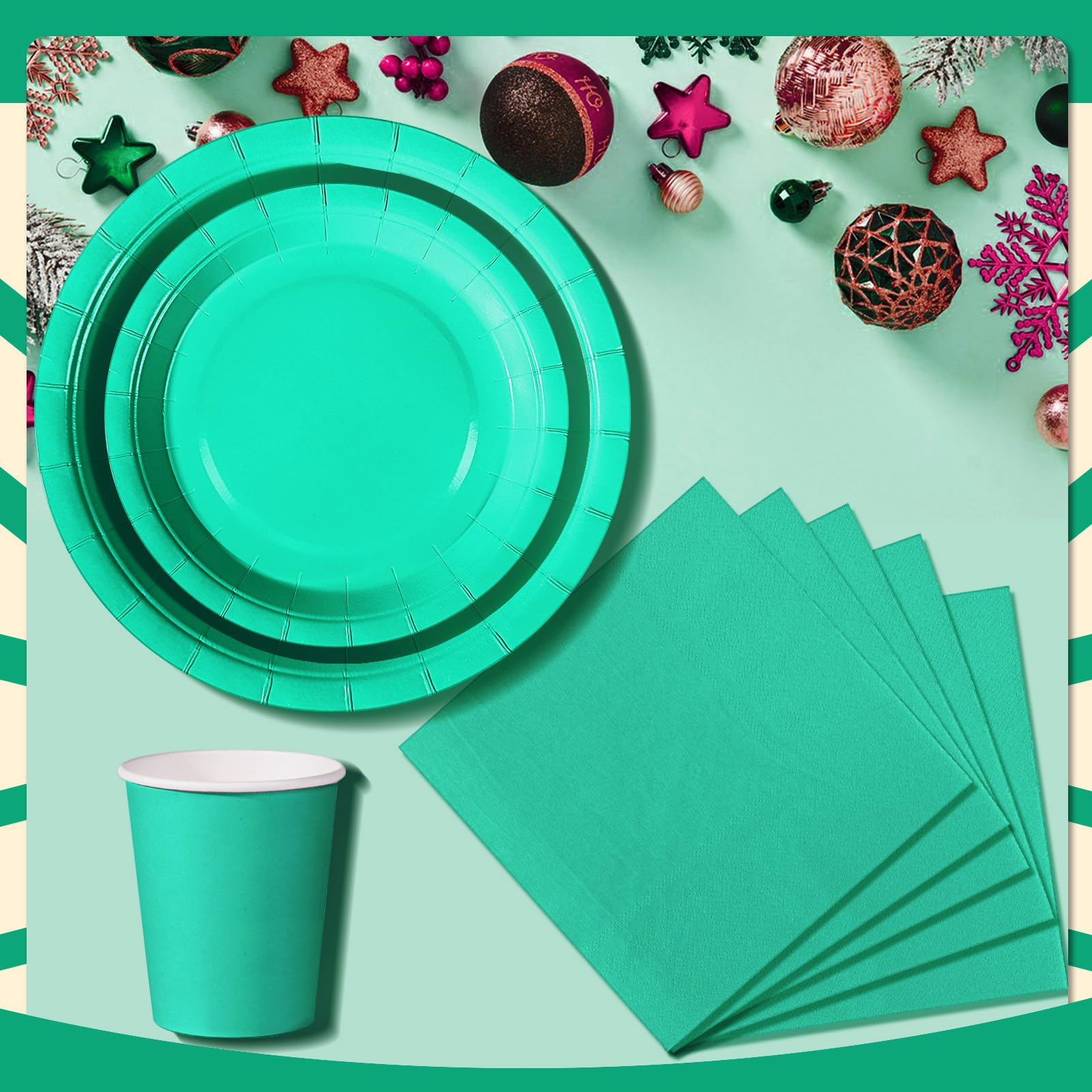 Feest/verjaardag servies set 10x bordjes/25x servetten - donkergroen
