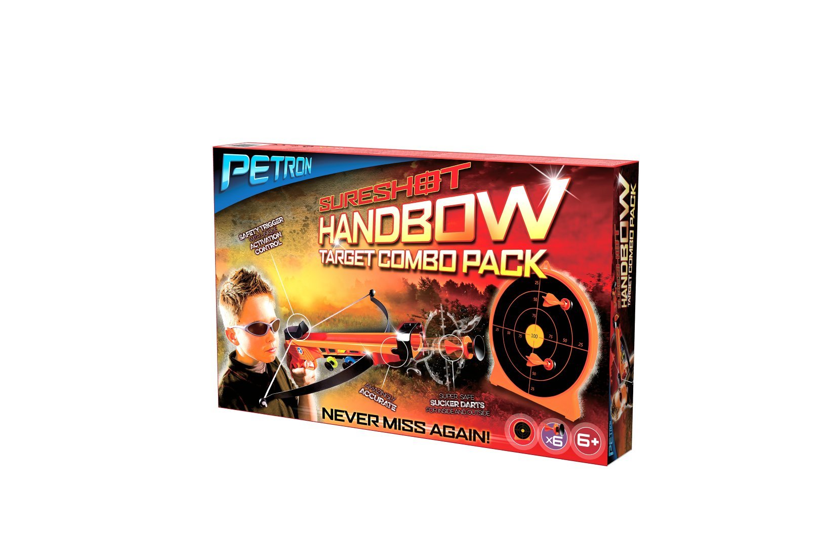Petron SURESHOT Combo Pack Handbow Kinder Handarmbrust + Zielscheibe, orange/schwarz (1 Set)