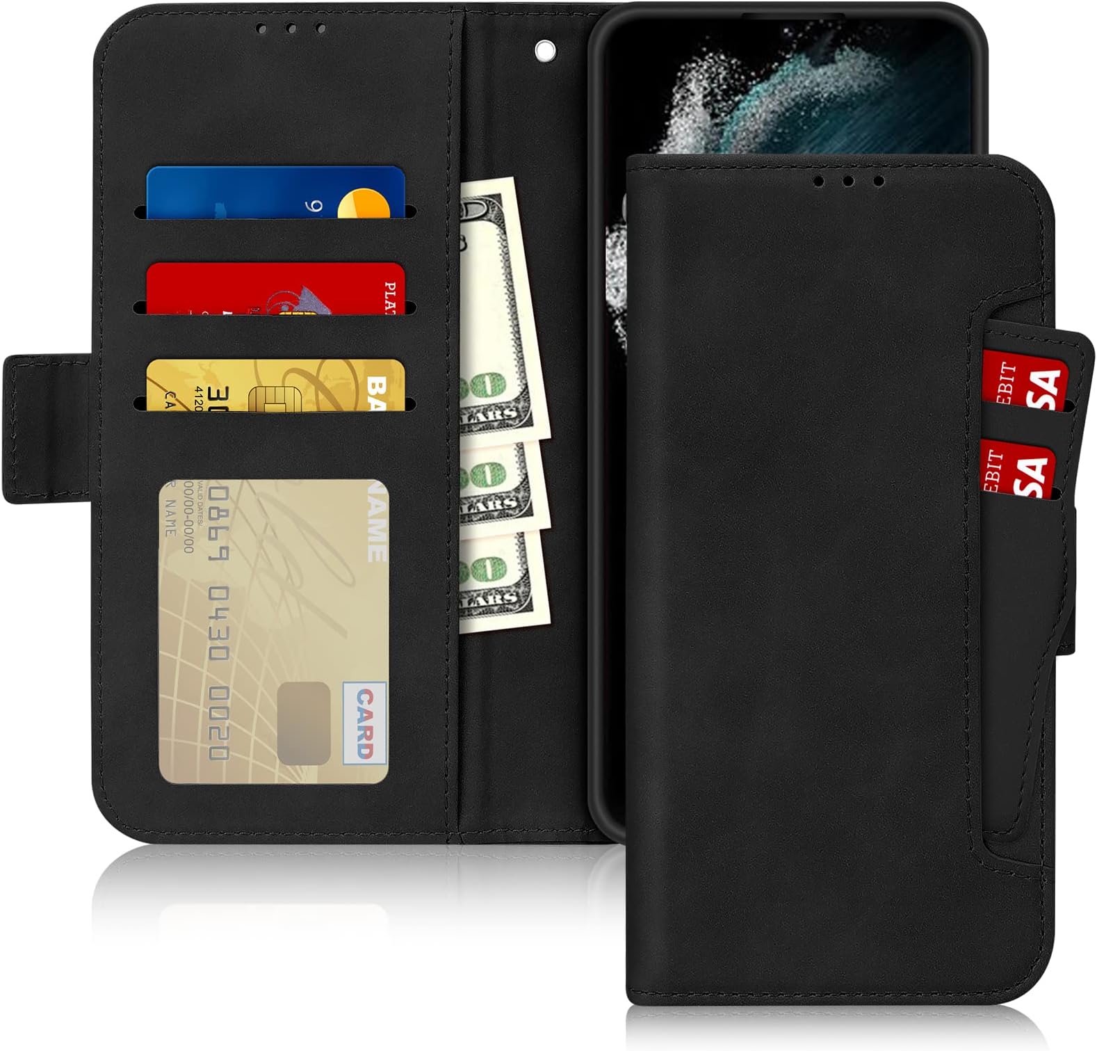 FYY Wallet Case for Samsung Galaxy S22 Ultra 5G Case, Premium PU Leather Wallet Case Flip Folio Stand Cover with [Card Slots] and [Note Pocket] for Galaxy S22 Ultra 5G 2022 Black