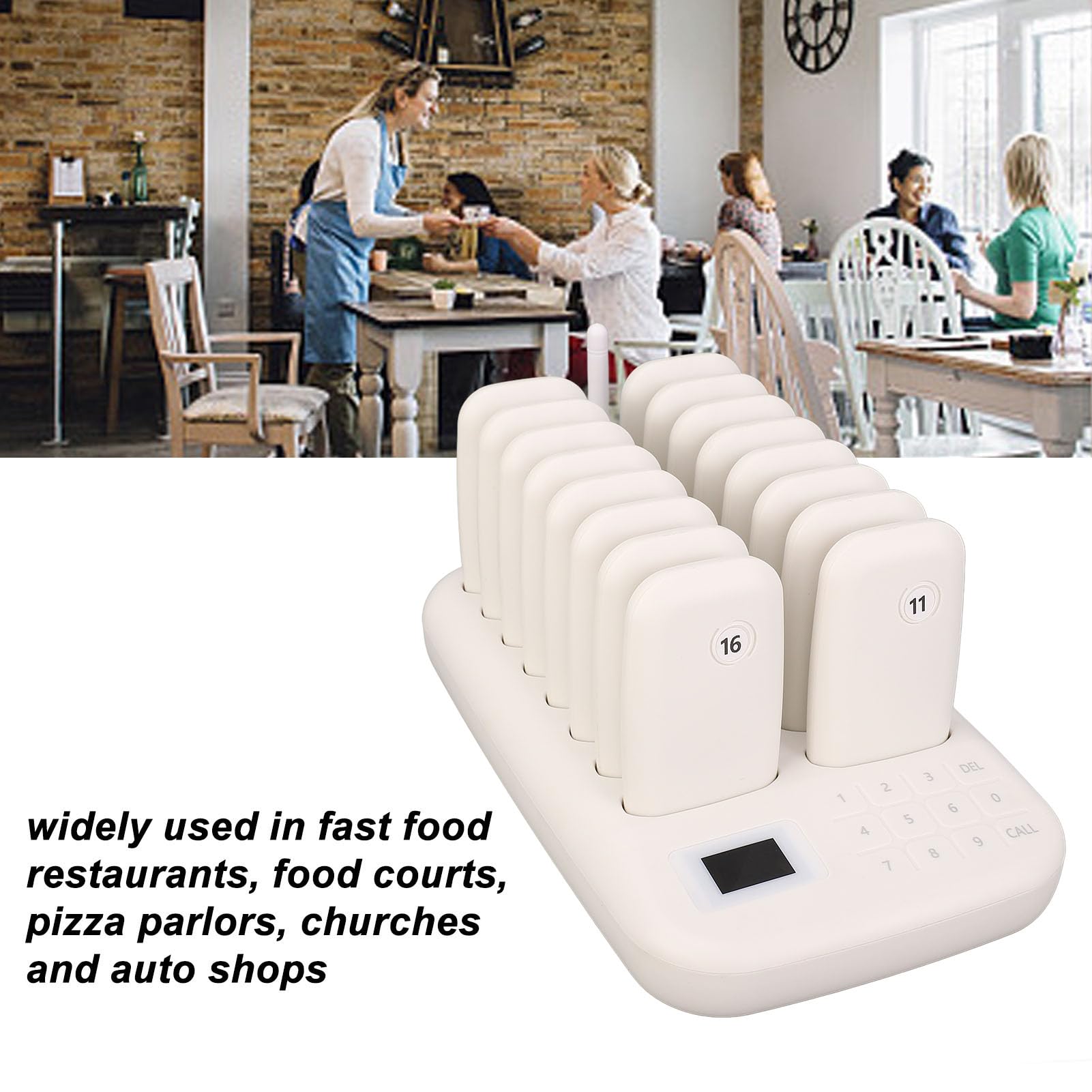 Dpofirs di Chiamata Wireless, di Chiamata Wireless per Gli Ospiti del Ristorante, di Cercapersone a Lungo Raggio con Trasmettitore e 16 Cercapersone Ricaricabili, per Il Negozio(EU)