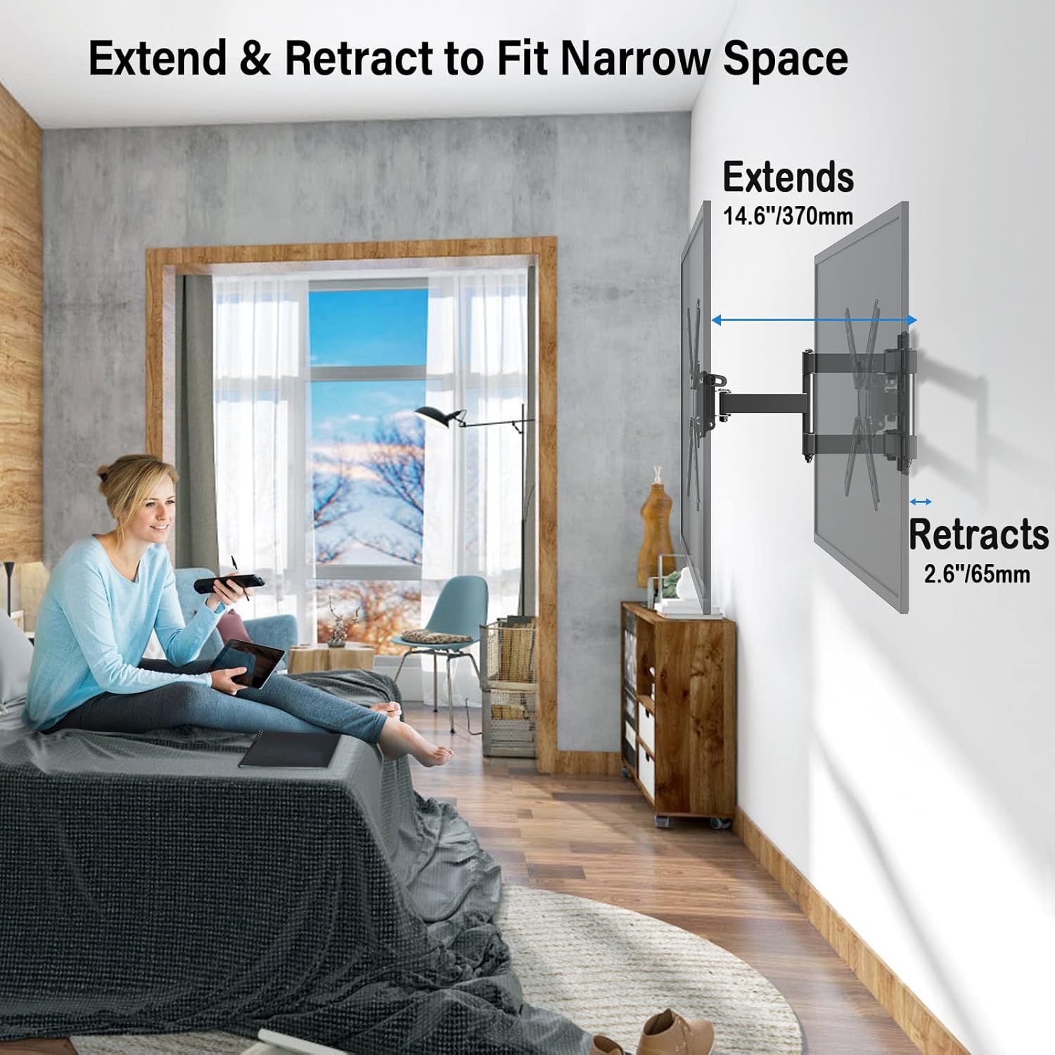 MOUNTUP Full Motion TV Wall Mount for Most 2650 Inch TVs, Max VESA
