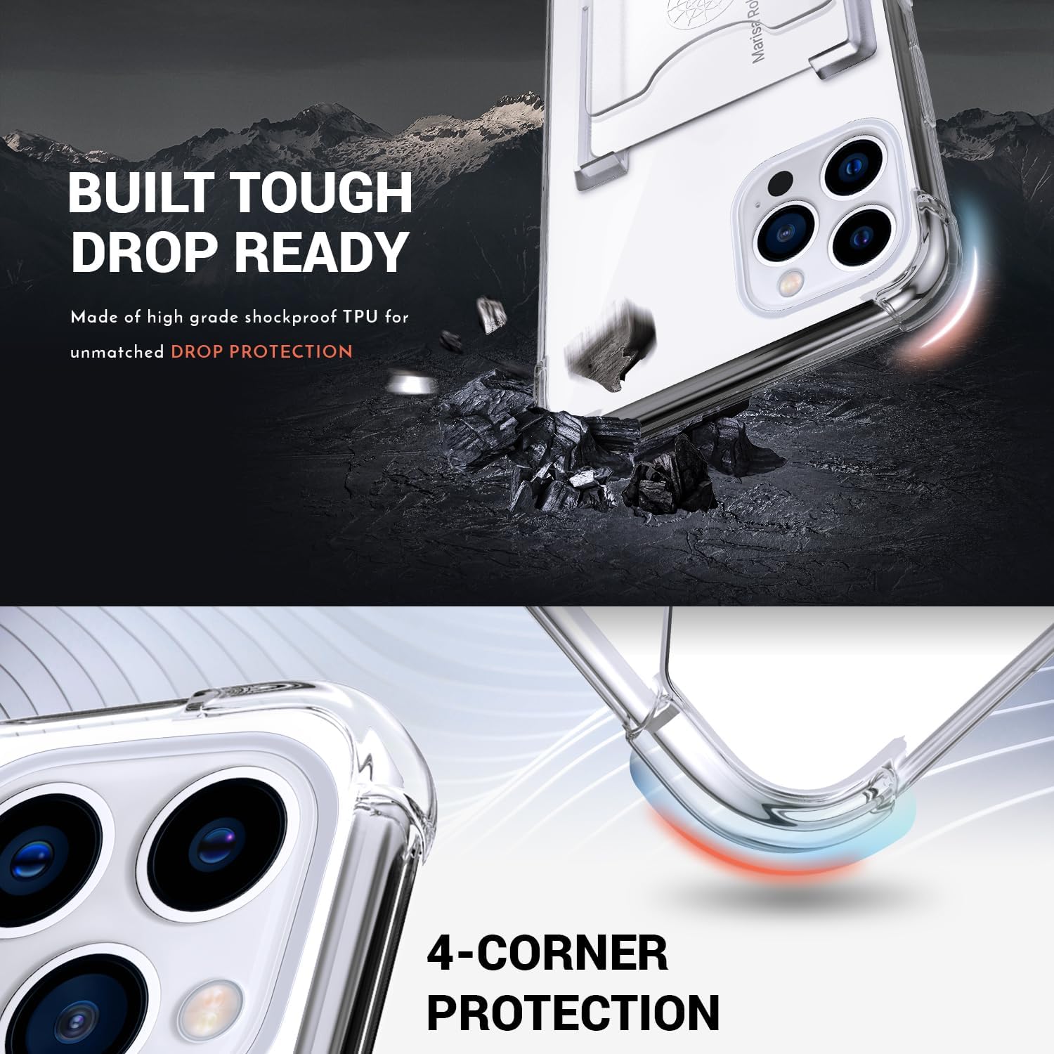 Shields Up Designed for iPhone 15 Pro Max Case, Minimalist Wallet Case with Card Holder (3 Cards) & Ring Stand, [Drop Protection] Slim Protective Cover for iPhone 15 Pro Max 6.7 inch - Clear - Image 4