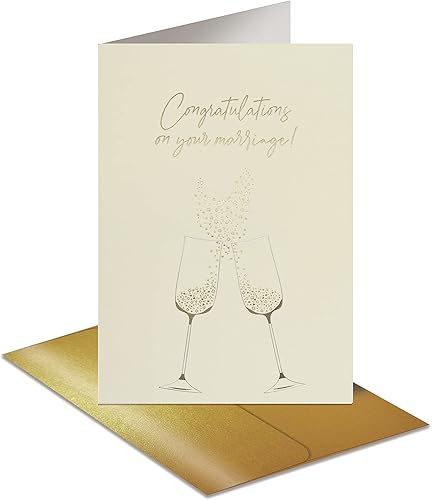 Better Office Products Tarjeta de felicitación de boda con lámina dorada y plateada metálica, sobre brillante dorado, tamaño clásico de 5 x 7