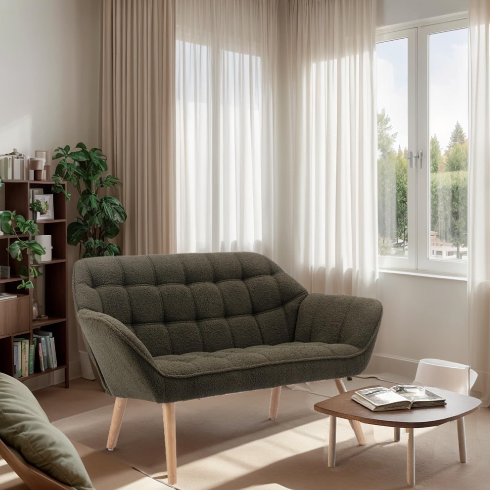 48 Small Loveseat for Small Spaces Upholstered Fluffy Loveseat Sofa Mid Century Modern Mini Couch with Armrest and
