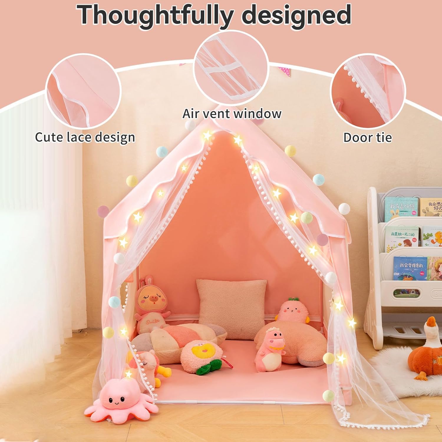 Tenda da principessa – Grande casa di gioco per ragazze, castello di gioco per bambini, regalo di Natale o compleanno, per giocare in interni ed esterni (rosa)