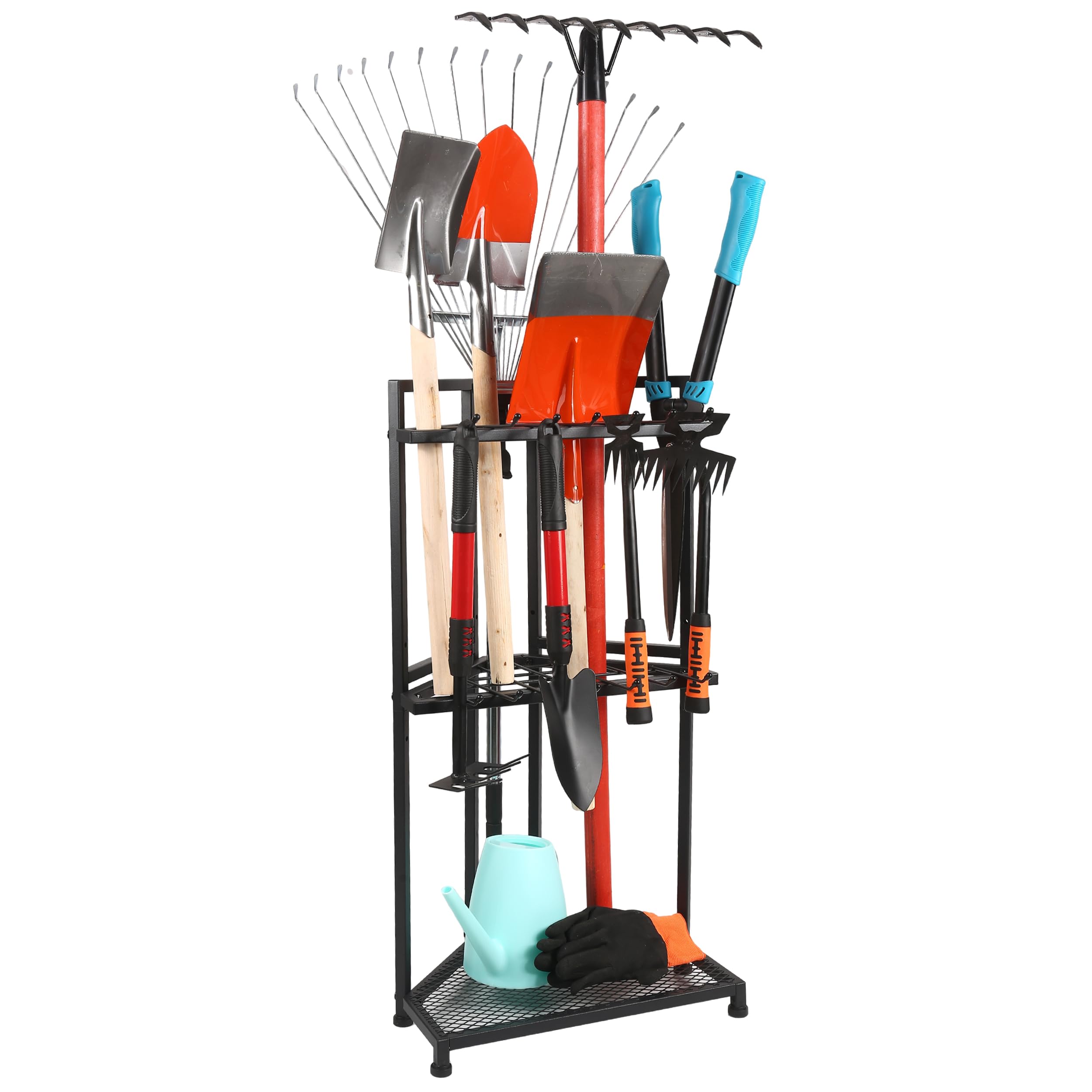 Organizzatore per attrezzi da giardino pesanti | Scaffale angolare – Acciaio verniciato a polvere di alta qualità nero opaco | Ideale per capannoni, garage, terrazza esterna