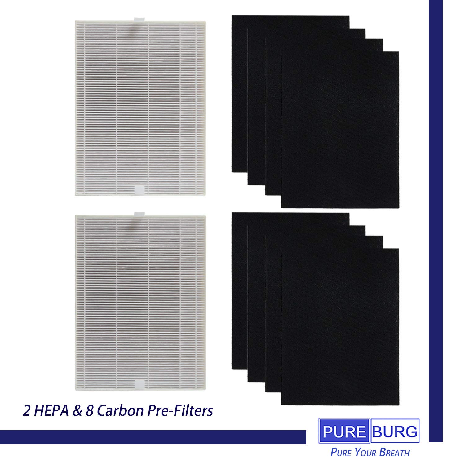 PUREBURG AP-1216L Replacement True HEPA Filter Set Compatible with Coway AP-1216L Tower Mighty Air Purifier,H13 Activated Carbon Pre-Filters