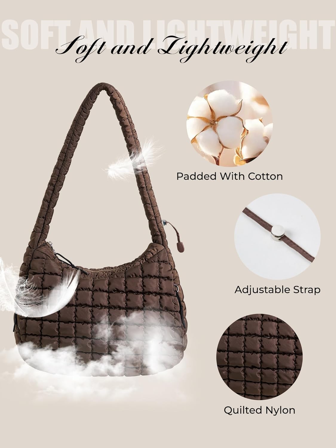 Puffer Quilted Tote Bag for Women Nylon Crossbody Bags Puffy Purse Hobo Large Shoulder Bag Trendy - Image 4