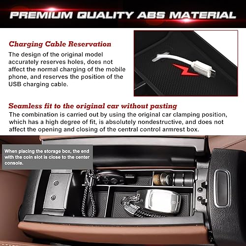 Miniatura 4 de Xotic Tech - Reposabrazos para consola central interior, caja organizadora de almacenamiento para teléfono, monedas, tarjeta, bandeja de cajón +