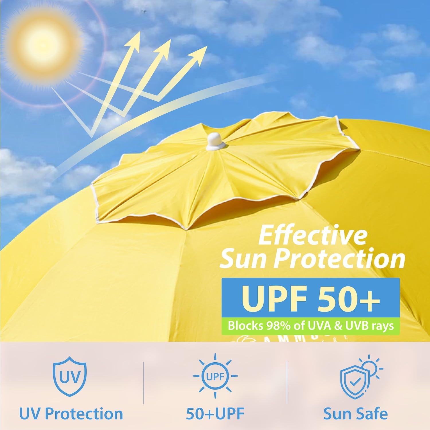AMMSUN Shade Umbrella, Premium Portable Umbrella with Stand, 6.5ft Lightweight Free Standing Canopy for Sporting Games, Adjustable Instant Sun Protection and Easy to Carry, Yellow