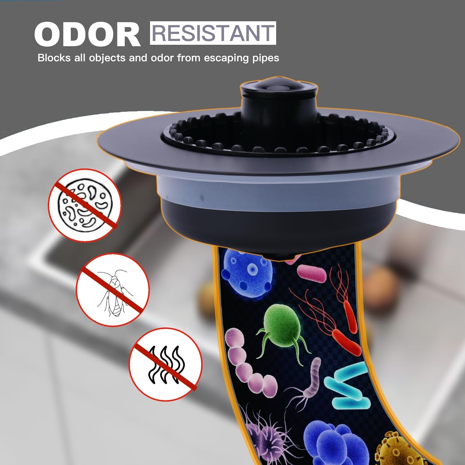 Kitchen Sink Drain Strainer 3 in 1, 304 Stainless Steel Pop Up Sink Stopper, Anti-Clogging Drain Stopper, Strainers for Kitchen, Drain Cover and Kitchen Accessories for US Standard Sink (Black) - Image 9