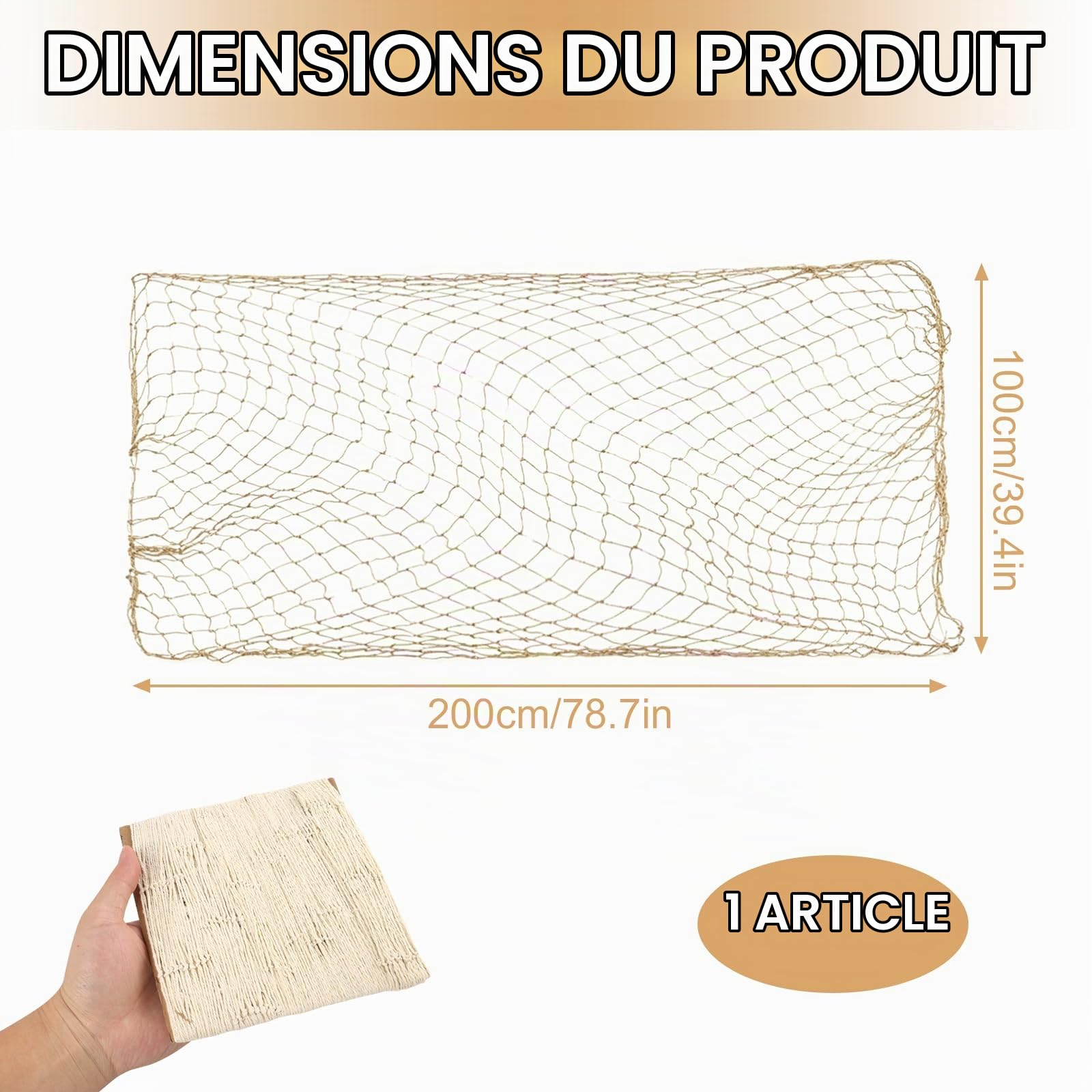 Filet de Pêche Décoratif 100 x 200 cm, Filet en Maille Beige de Haute Qualité pour Décoration Murale Maritime, Mariages, Photographie et Événements Intérieurs et Extérieurs, décoration en résille