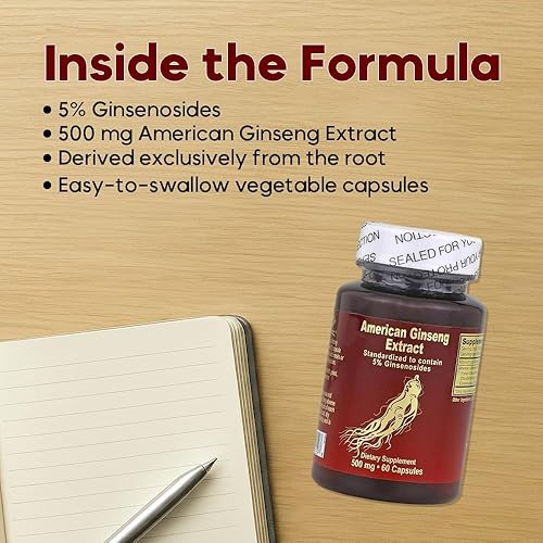 Miniatura 8 de Nu-Health Extracto de ginseng americano cápsulas de 500 mg estandarizado al 5% de ginsenósidos Energía natural y apoyo al enfoque Suplemento de