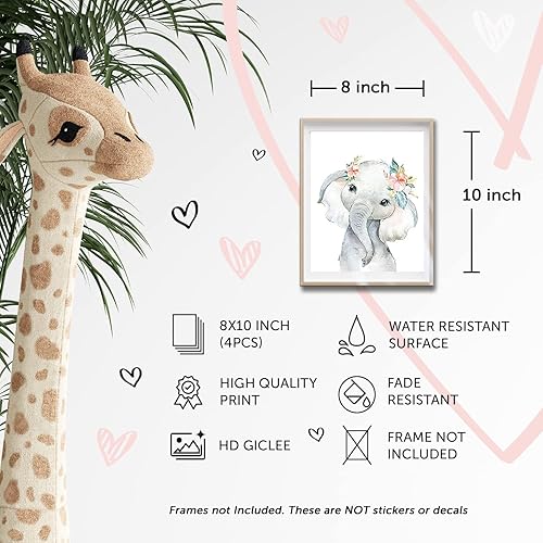 Miniatura 4 de Designs by Maria Inc - Juego de 4 fotos sin marco corona de flores de acuarela de animales de bebé imágenes para habitaciones de niños decoración de