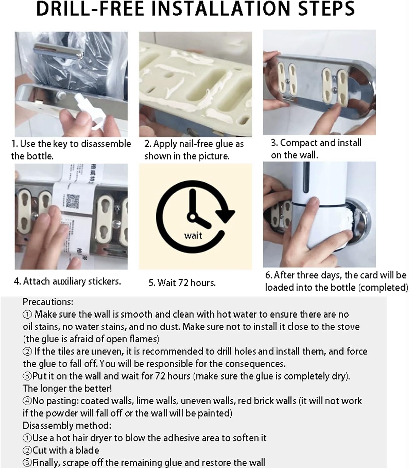 Yofab Wall Mounted Soap Dispenser 17.6oz/500ml Capacity for Bathroom No Drilling Installation Shampoo Dispenser for Shower Wall, Transparent-3