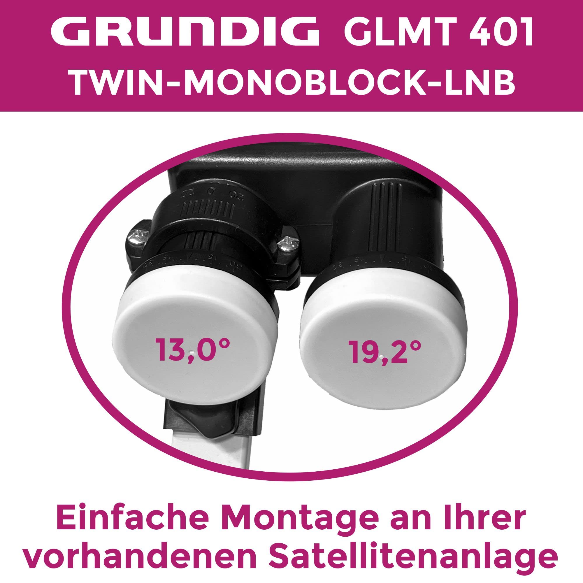 GSS GRUNDIG Monoblock Twin LNB Astra Hotbird para 2 participantes y 2 satélites, 2 compartimentos HD 4K LNC para conexión directa (TV, receptor de satélite) LMB para antena parabólica
