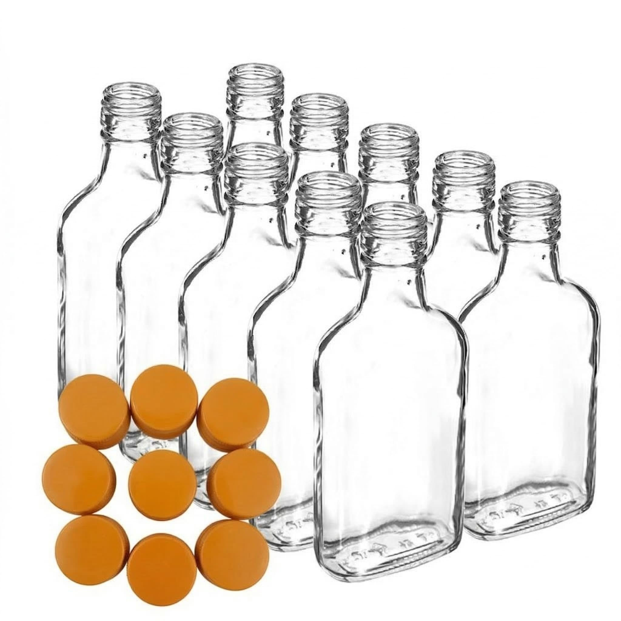 Do It At Home 10x 200ml Clear Glass Flask Bottles with Airtight Orange Metal Screw Caps - Empty Mini Bottles for Home Brewing, Gin, Vodka, Spirits, Liqueurs, Oils & DIY Party Favors