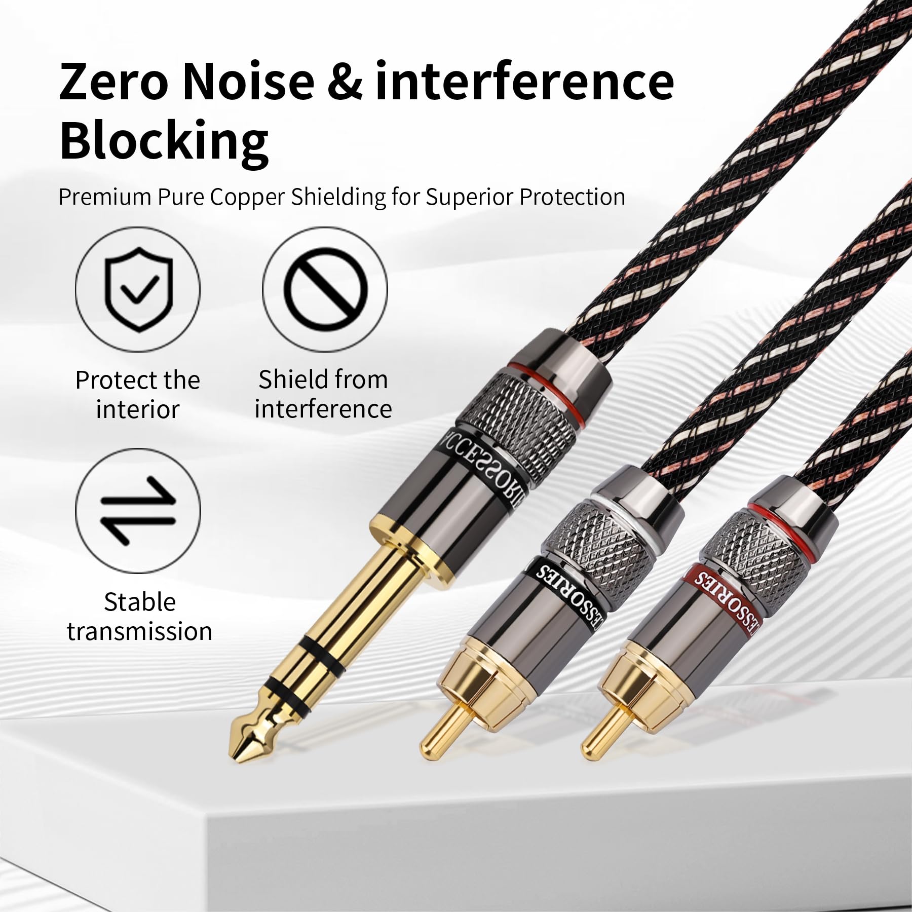 Cavo splitter a Y da 1/4 a RCA, cavo audio da TRS a doppio RCA, 6,35 mm con OFC 6N e connettori placcati oro 24 K da 5 μm, cavo Hi-Fi intrecciato per audiofili, stereo domestici e giradischi