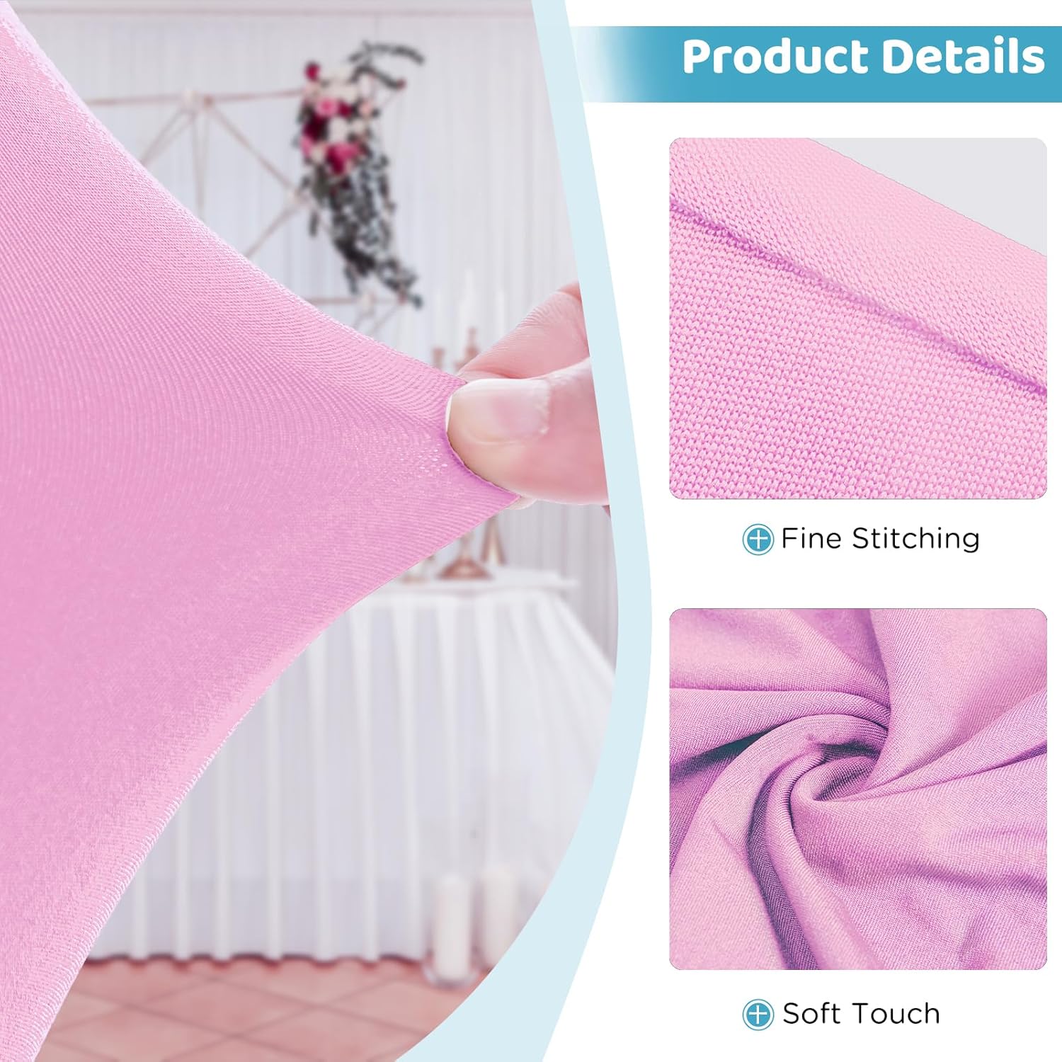Table Skirts for 8ft Rectangle Tables - 2PCS Pink Table Covers for 8 Foot Tables, Wrinkle Resistant Ruffles Elastic Table Cloths and Table Skirt for Banquets/Weddings/Parties/Birthday