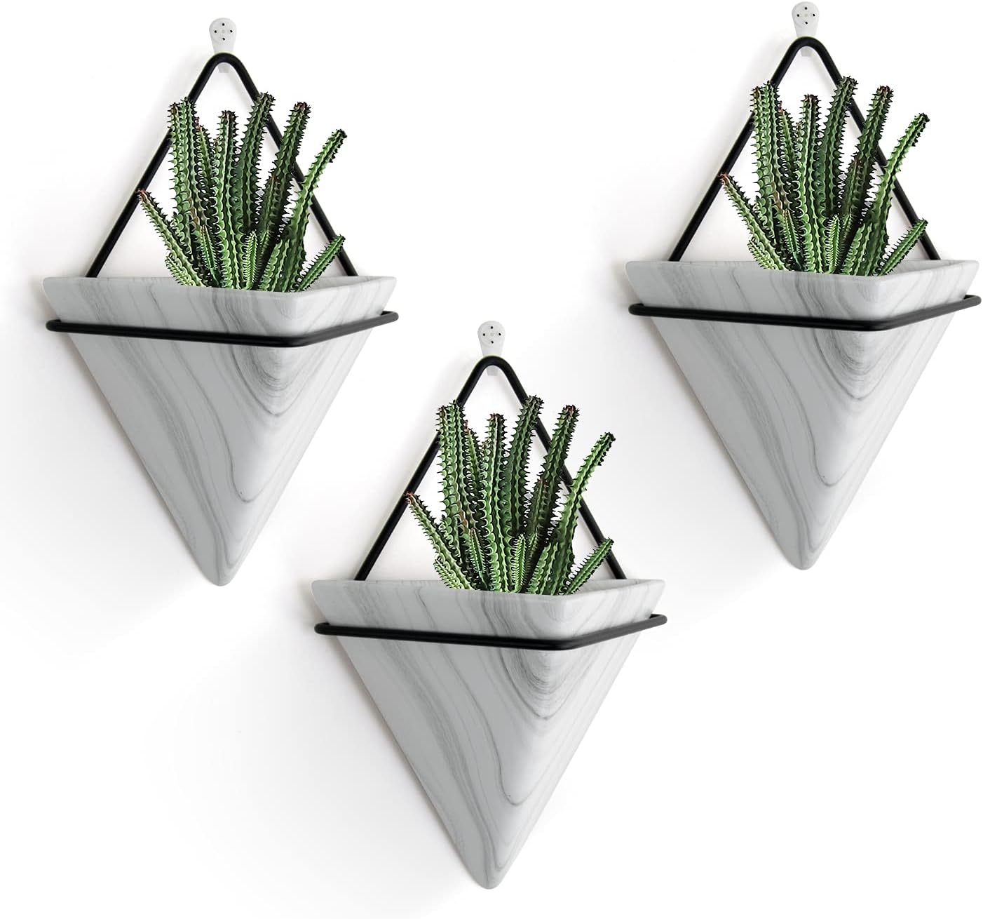 PUDDING CABIN Set of 3 - Hanging Planters, 6Inch Ceramic Geometric Wall Planters Hanging Succulents Pots Triangle Wall Plant Holder for Succulents Air, Mini Cactus, Faux Plants, Indoor Wall Decor