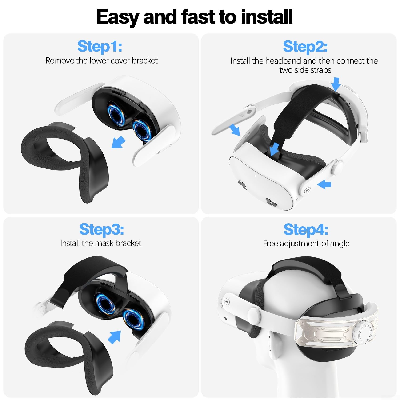 Sangle de tête réglable élégante et fonctionnelle compatible avec le système de jeu Meta Quest3S VR (doré)