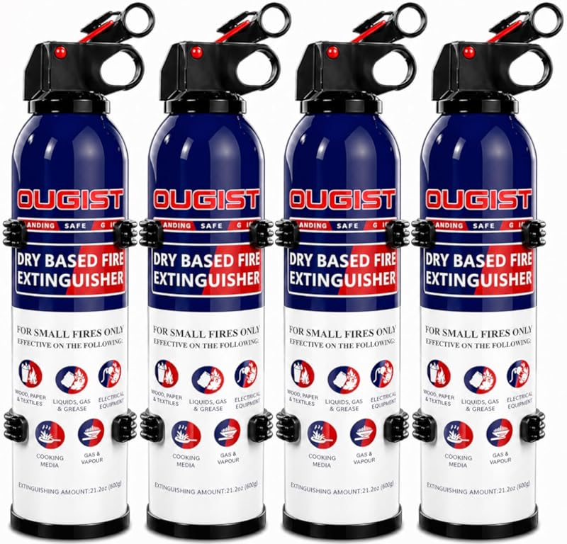 Extintor de incendios ABC para hogar y vehículos - Extintor de incendios portátil de químico seco | Extintor de grasa y eléctrico para cocina, automóvil, fácil de usar para todas las edades (paquete de 4, 1.32 lb cada uno)