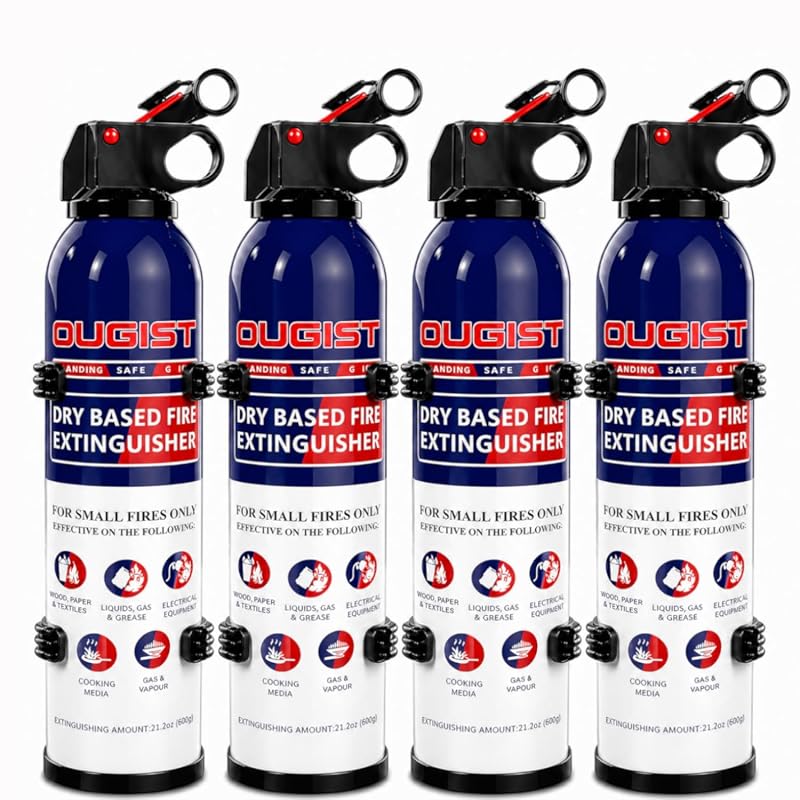 Kit com 4 Extintores de Incêndio ABC Ougist para Casa, Veículo, Cozinha e Garagem, 600 g Cada