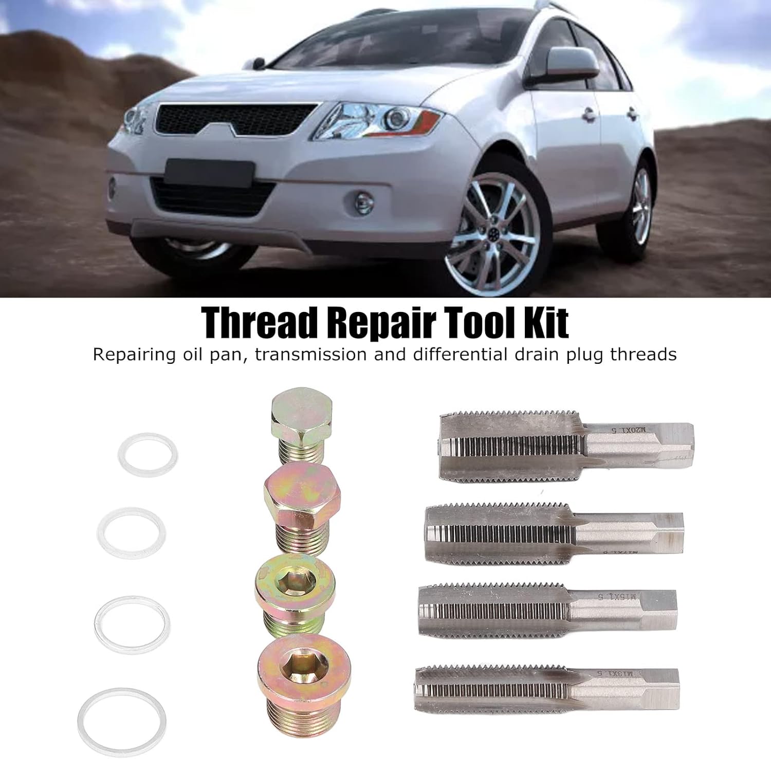 64 Pcs One Set Oil Pan Thread Repair Kit Gearbox Drain Plug Rethreading Tool M13 M15 M17 M20 with Storage Box for Comprehensive Repairing