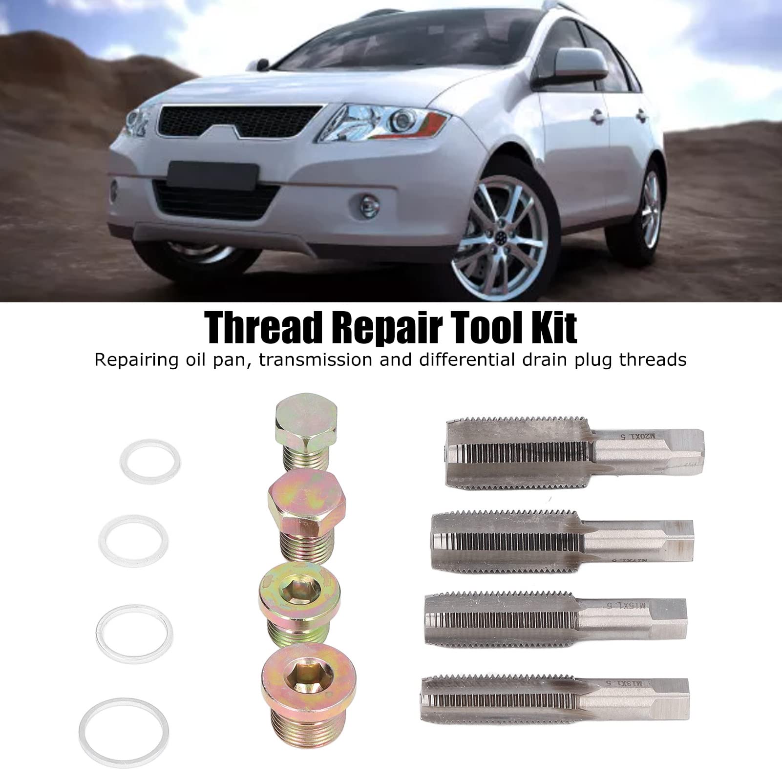 ANKROYU 64PCS Oil Pan Thread Repair, Oil Drain Plug Repair Kit, Thread Repair Tool Kit, Thread Repair Kit, Car Engine Drain Plug Tool for Oil Filter
