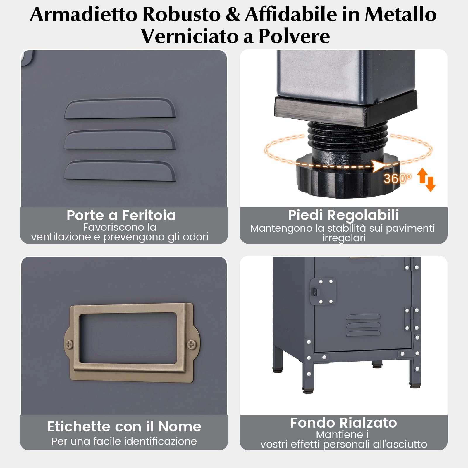 COSTWAY Armadio in Metallo con 3 Porte Chiudibili, Piedini Regolabili, Dispositivo Anti-Ribaltamento, Armadietto Verticale a 3 Ripiani per Casa, Ufficio, Scuola e Garage, 30 x 35 x 100 cm