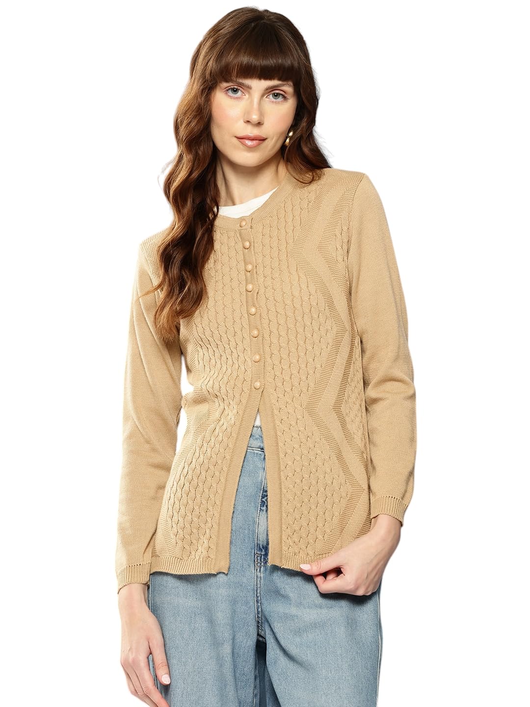 aarika Womens Winter Wear Pink Colour Solid Woolen Cardigan-picture-13