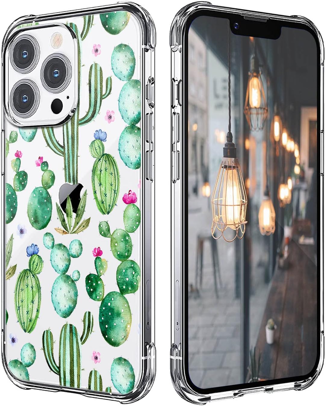 iPhone 13 Pro Max Case Non-Yellowing Anti-Scratch Fresh Cactus Shockproof Protective TPU Phone Case Clear Full Body Protective for iPhone 13