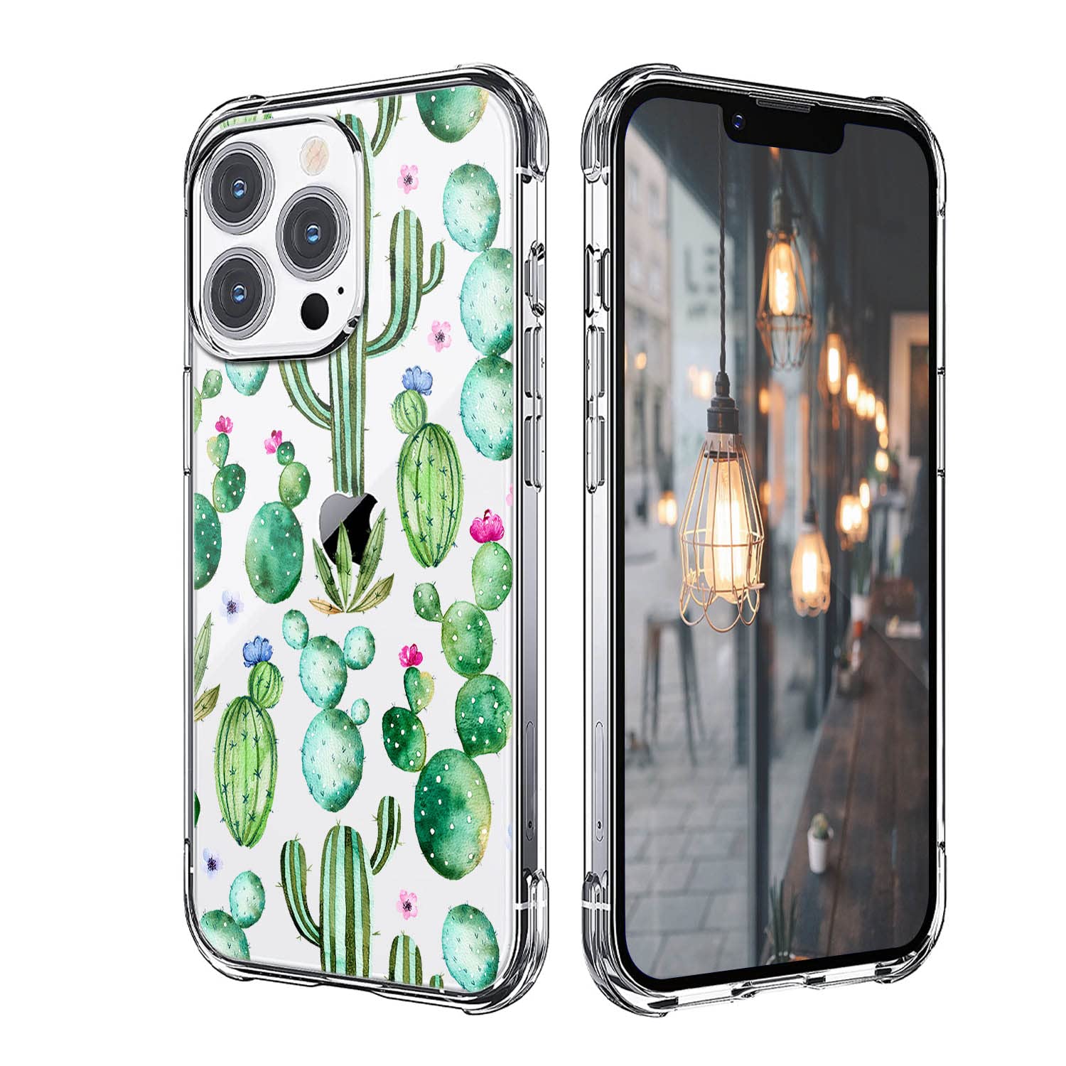 iPhone 13 Pro Max Case Non-Yellowing Anti-Scratch Fresh Cactus Shockproof Protective TPU Phone Case Clear Full Body Protective for iPhone 13