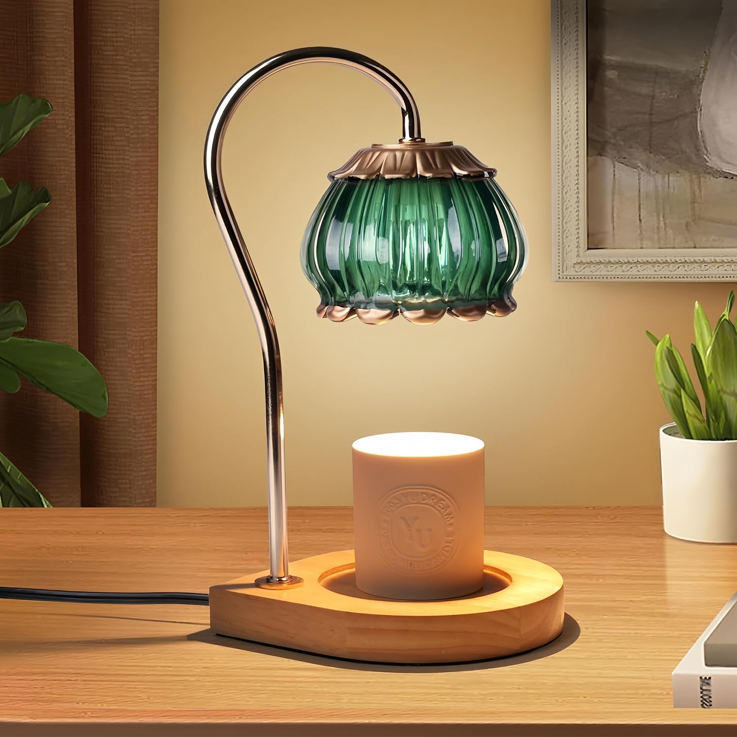 Candle Warmer Lamp with Timer Dimmer,Heat Adjustable,Wax Melt Warmer with 2 Bulbs,Home Decor Beside Lamp Gifts for Jar Candles,Scented Candles,Home Decoration (Retro Green)