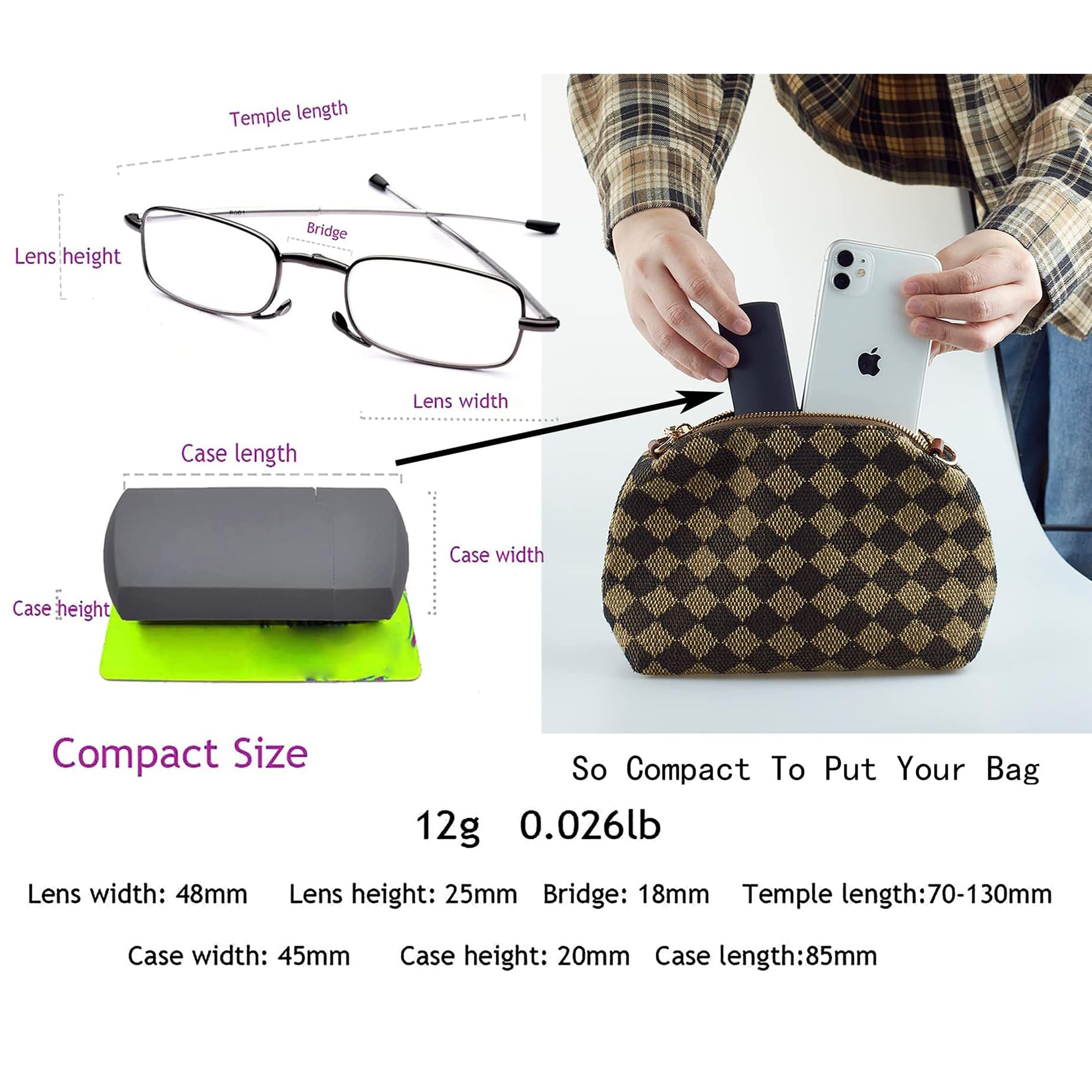 HIGHLIKE Hard Cases Folding Reading Glasses, Pocket Wallet Purse, Compact Federringhalter, transparente Gläser