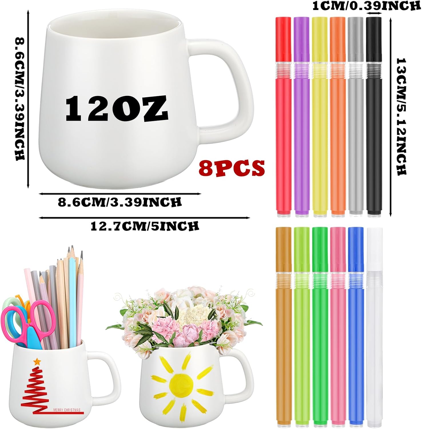 Mifoci 8 Sets/ 32 Pcs Make Your Own Mug Mother's Day Gifts Painted Ceramic Mugs to Paint Kit You Can Decorate Coffee Cup Decorating Kit DIY Ceramic Cup for DIY Create a Keepsake Gift Craft Project - Image 2