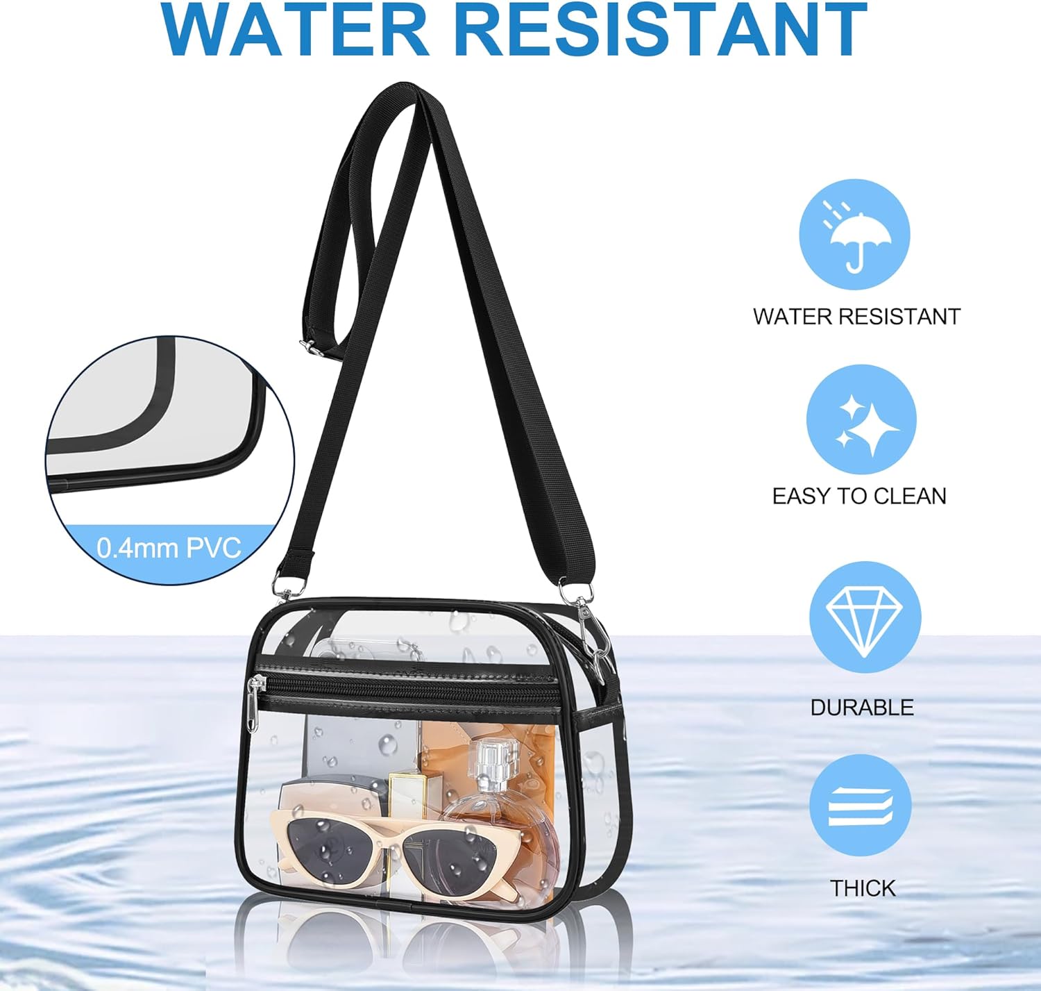 Clear Bag for Stadium Events Mini Small Clear Purse Stadium Bag for Concert Sport Work(Black-L) - Image 5