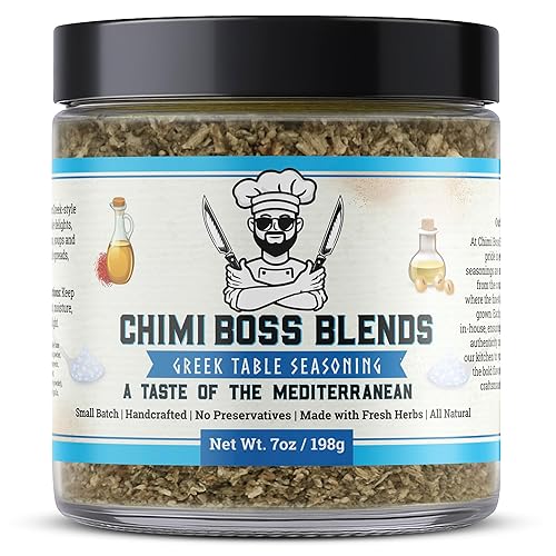Chimi Boss - Condimento de mesa griego, 7 onzas de ralladura, mezcla de hierbas mediterráneas multiusos para pollo, verduras, cordero, pescado y más