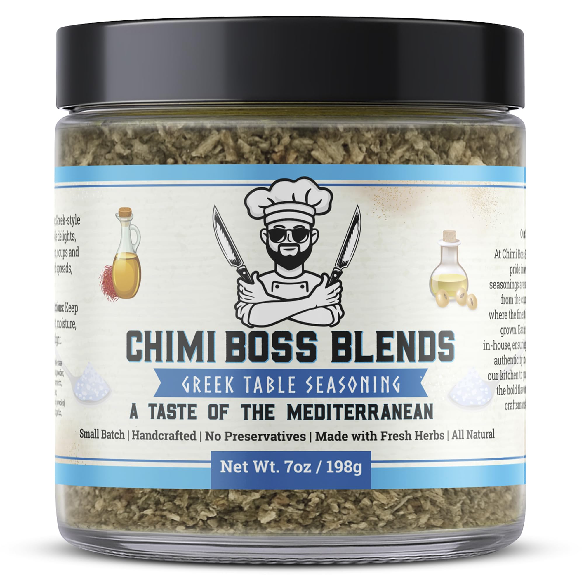 Chimi Boss Greek Table Seasoning, 7oz of Zest – All-Purpose Mediterranean Herb Blend for Chicken, Veggies, Lamb, Fish and More – All Natural Bold