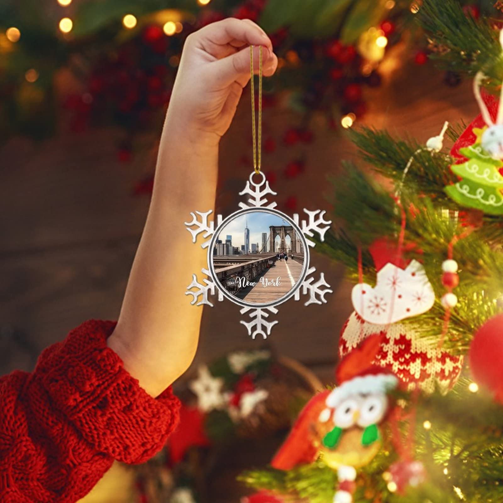 Gepersonaliseerde Kerstballen New York New York, VS Gepersonaliseerde Kerstboom Keramisch Ornament NYC Aangepaste Decoratie Cadeau Kerstbal Home Decor Vakantie Op Maat - België I Love USA Ornament