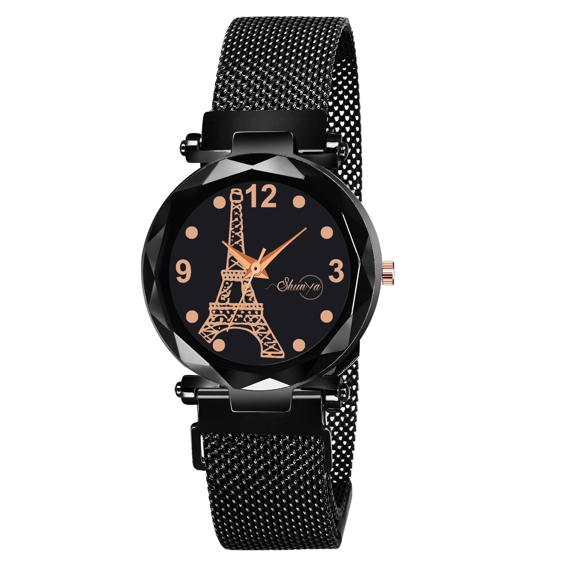 ShunyaAnalog Woman's Watch Best Design Look Black Paris Diamond Dial Magnet Strap Woman & Girl's Watch
