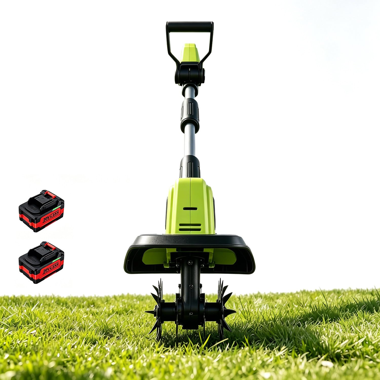 Cultivador De Jardín Inalámbrico - Motoazada Eléctrica 20V con Mango Ajustable Y 4 Dientes De Acero, Rotocultivador 270RPM para Bancales Elevados, Huertos, Céspedes Y Huertos Frutales
